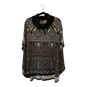 Papillon Poncho Sweater Cowl Neck Geometric Design Knit Beige Womens S/M